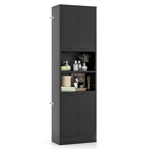 NAFORT Bathroom Storage Cabinet, 75" Freestanding Tall Cupboard with Shelves, Anti-toppling Devices & Non-Slip Foot Pads, Modern Slim Cabinet for Livingroom, Dining Room & Bath Room - color: Black