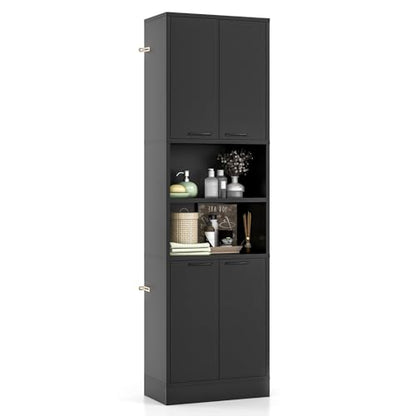 NAFORT Bathroom Storage Cabinet, 75" Freestanding Tall Cupboard with Shelves, Anti-toppling Devices & Non-Slip Foot Pads, Modern Slim Cabinet for Livingroom, Dining Room & Bath Room - color: Black