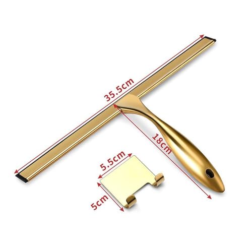 Stainless Steel Window Glass Cleaning Tool with Handle Silicone Rubber Brush Bathroom Shower Squeegee Kitchen Car Mirror Wipers,Gold,35.5 * 18cm - size: 35.5*18cm