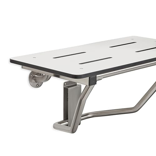 Seachrome 28 x 15 White Folding Shower Bench Seat, ADA Bathroom Safety, Wall-Mount, Transfer Bench - color: White, size: 28 inch
