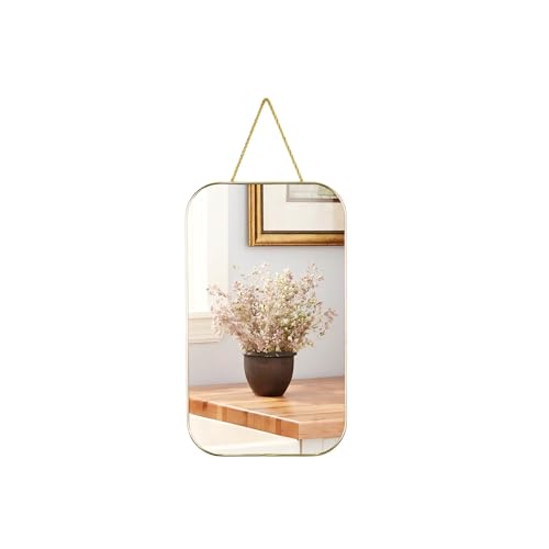 Gold Rectangular Wall Mirror, 15.6x9.2 Inch Modern Decorative Wall Mirror, Suitable for Bathrooms, Hallways, Entryways, and Other Spaces(15.6x9.2 inch) (Gold)