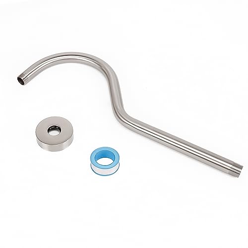 S Shaped Shower Arm, High Rise Shower Head Extension Pipe Standard 1/2" Connection with Flange, Awesome Shower Experience-Stainless Steel Bathroom Accessory(16 Inch J-S Shape, Brushed Nickel) - color: Brushed Nickel, style: 16" J Shape