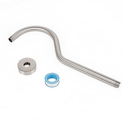 S Shaped Shower Arm, High Rise Shower Head Extension Pipe Standard 1/2" Connection with Flange, Awesome Shower Experience-Stainless Steel Bathroom Accessory(16 Inch J-S Shape, Brushed Nickel) - color: Brushed Nickel, style: 16" J Shape