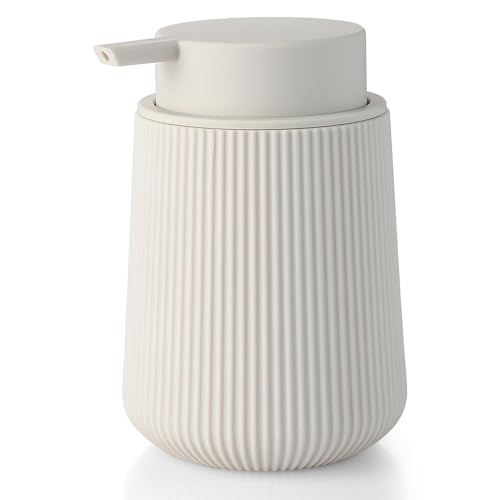YAUKPH Striped Liquid Hand Soap Dispenser Beige | with Leak-Proof Pump for Bathroom and Kitchen Countertop 11oz - color: Beige, size: Liquid Dispenser