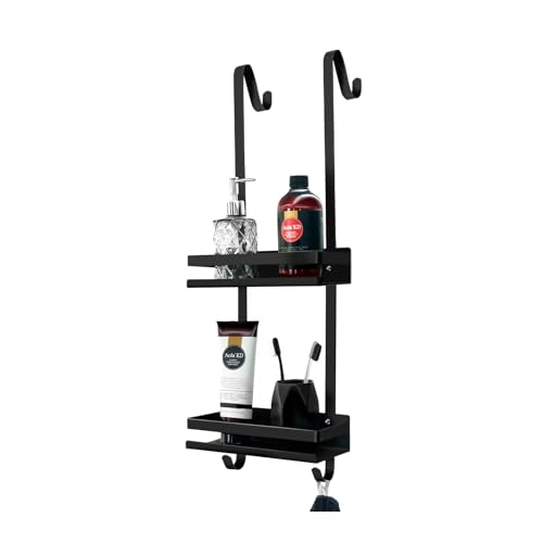 Black Shower Caddy Hanging Shower Caddy Stainless Steel Organizer Bathroom Shower Shelf Over Door No Drilling,Black,2 Tier - size: 2 tier