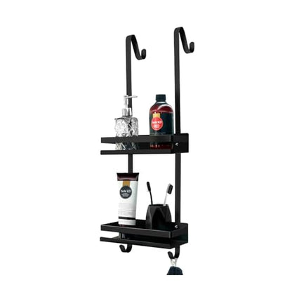 Black Shower Caddy Hanging Shower Caddy Stainless Steel Organizer Bathroom Shower Shelf Over Door No Drilling,Black,2 Tier - size: 2 tier
