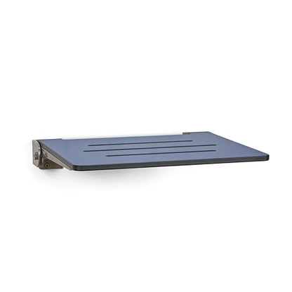 18 inch Silhouette Slimline Folding Wall Mount Shower Bench Seat, Navy Seat with Silver Frame - color: Navy Seat With Silver Frame