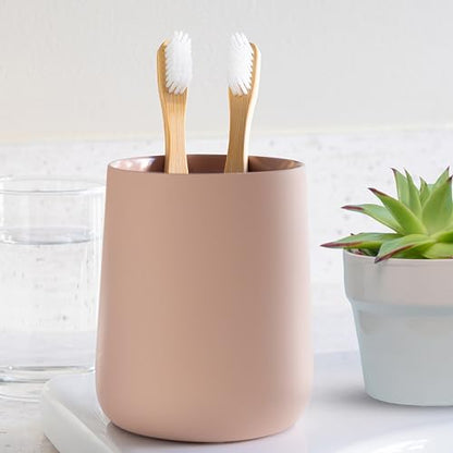 Yew Design Matte Pink Bathroom Toothbrush Holder Cup - Round - color: Round Matte Dusty Pink/Mauve