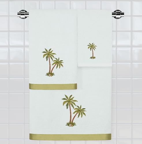 Flourish 4-Piece Premium Towel Set, Island Style Embroidery, Plush Turkish Cotton, Durable & Quick Dry, Elegant Bath Ensemble, 2 Bath 2 Hand Towels, Aqua - color: Aqua, size: 2 Pcs Bath 2 Pcs Hand Towel