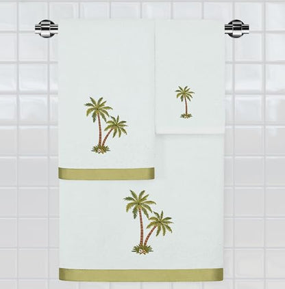 Flourish 4-Piece Premium Towel Set, Island Style Embroidery, Plush Turkish Cotton, Durable & Quick Dry, Elegant Bath Ensemble, 2 Bath 2 Hand Towels, Aqua - color: Aqua, size: 2 Pcs Bath 2 Pcs Hand Towel