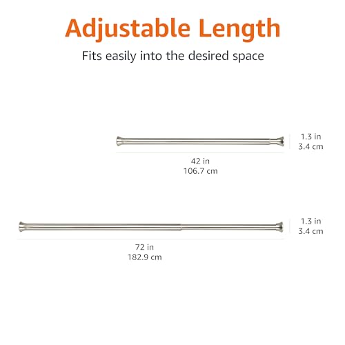 Amazon Basics Easy Install Shower Curtain Tension Rod, Adjustable Length, 42-73 inches, Nickel - color: Nickel, size: 42-73"