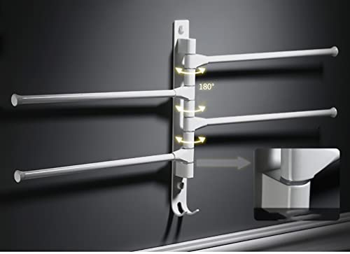 Swivel Towel Rack 180° Swivel Hand Towel Bar Bathroom Swing Hanger Towel Rack Holder Matte Finish,Wall Mounted,3/4/5-Arm Used in Kitchen,Bathroom,Toilet (Color : White-4Rod, Size : 34.5CM) - color: White-4rod