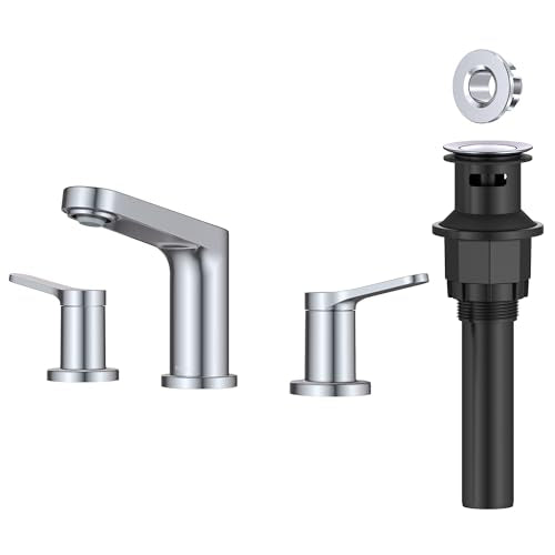 KRAUS Indy Widespread Bathroom Faucet in Chrome with 2 Handles, Pop Up Drain and Supply Lines, FUS-14103CH - color: Chrome, style: Widespread