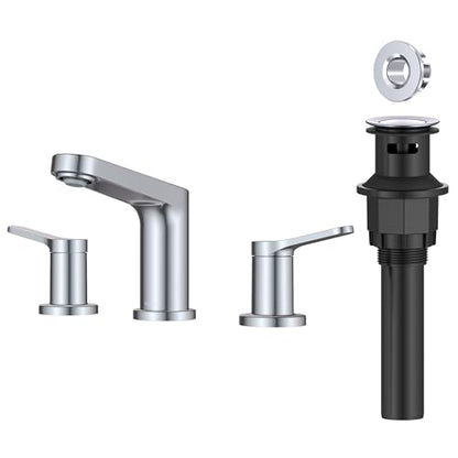KRAUS Indy Widespread Bathroom Faucet in Chrome with 2 Handles, Pop Up Drain and Supply Lines, FUS-14103CH - color: Chrome, style: Widespread