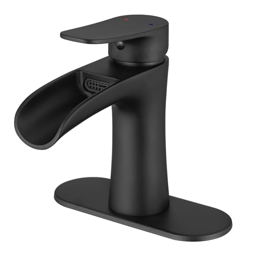 VOTON Black Bathroom Faucets Single Handle Waterfall Sink Faucet One Hole or Three Holes with Deck Mount Vanity Farmhouse RV Vessel Basin Faucet - color: B-Matte Black, style: Without Drain