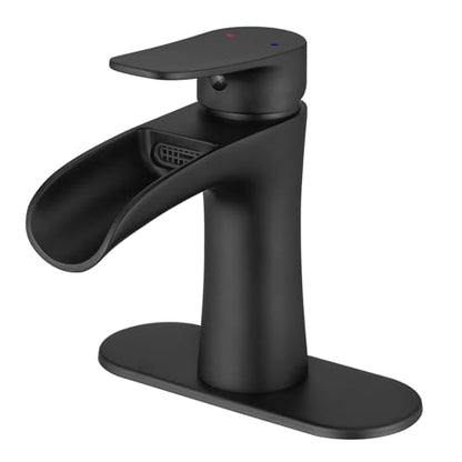 VOTON Black Bathroom Faucets Single Handle Waterfall Sink Faucet One Hole or Three Holes with Deck Mount Vanity Farmhouse RV Vessel Basin Faucet - color: B-Matte Black, style: Without Drain