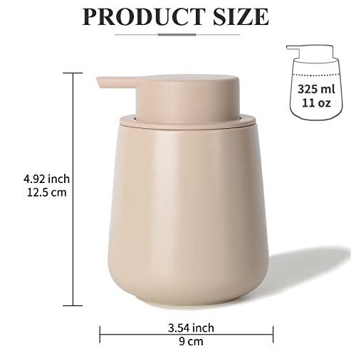 Bosilunlife 12Oz Ceramic Foam Soap Dispenser for Bathroom Kitchen Counter | Premium countertop foam pump creates delicate dense foam, stable desktop placement, Khaki - color: Khaki