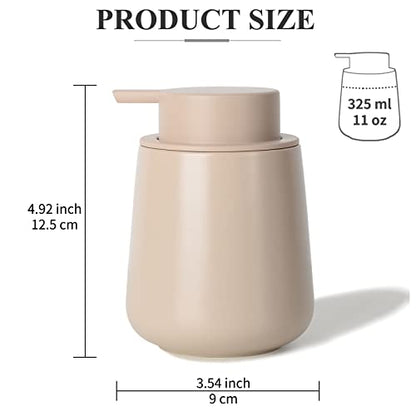 Bosilunlife 12Oz Ceramic Foam Soap Dispenser for Bathroom Kitchen Counter | Premium countertop foam pump creates delicate dense foam, stable desktop placement, Khaki - color: Khaki