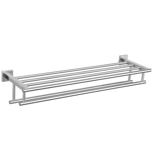 Angle Simple Towel Bar with Shelf for Bathroom 27.56 Inches, Brushed Nickel | Rustproof SUS304 Stainless Steel Towel Rack with 2 Bars, Enough Room for Daily Storage, Wall Mount - color: Brushed Nickel, size: 27.56-Inch