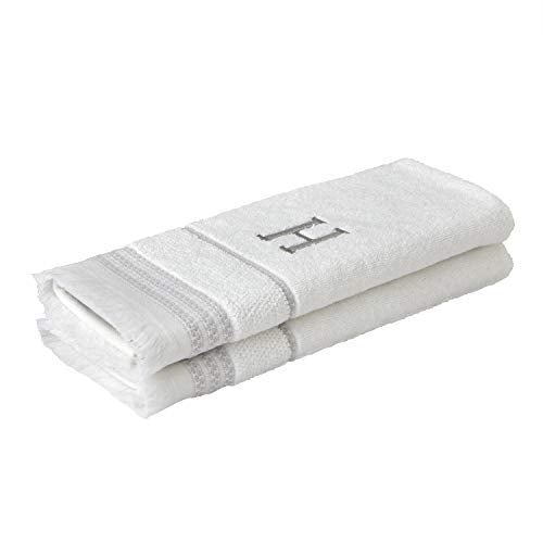 SKL Home Casual Monogram Hand Towel Set, H, 16x26, White 2 Count - color: Casual Monogram Hand Towel Set, size: Hand Towel Set, style: H