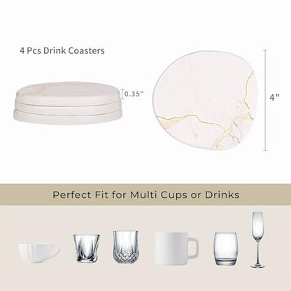 Diatomaceous Earth Coasters Set of 4，Super Absorbent Quick-Dry Heat-Resistant Drink and coffee Coasters, Modern Stone Irregular Design for Kitchen Counter and Coffee Table (White Coaster) - color: White Coaster