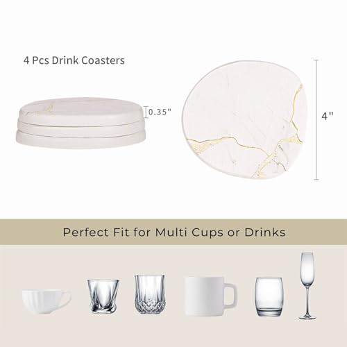 Diatomaceous Earth Coasters Set of 4，Super Absorbent Quick-Dry Heat-Resistant Drink and coffee Coasters, Modern Stone Irregular Design for Kitchen Counter and Coffee Table (White Coaster) - color: White Coaster