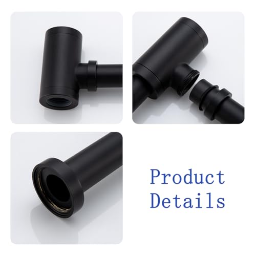 Contemporary Solid Brass Bottle P Trap Round 1 1/4 With 11.81 inch Slip Joint Extension Tube Basin Sink Waste Drain P Trap For Kit,Matte Black. - color: T03-Matte Black