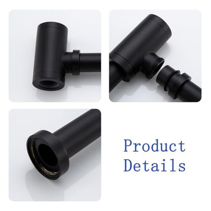 Contemporary Solid Brass Bottle P Trap Round 1 1/4 With 11.81 inch Slip Joint Extension Tube Basin Sink Waste Drain P Trap For Kit,Matte Black. - color: T03-Matte Black