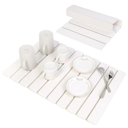 BoxedHome Stone Drying Mat for Kitchen Counter, Large Stone Drying Mat Foldable, Absorbent Diatomaceous Earth Bath Mat Quick Dishes Bottles Cups Bathroom 24"(L)×16"(W), White - color: White