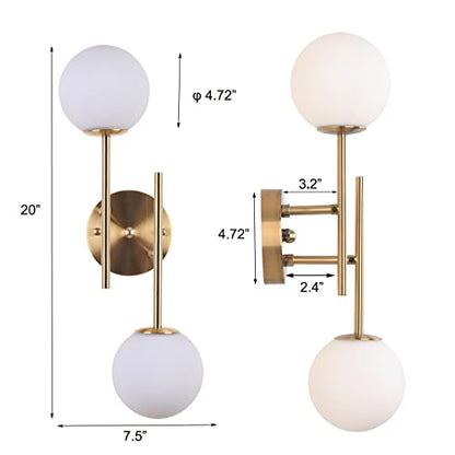 BYOLIIMA Gold Globe Wall Sconce, 7.5" W x 20" H, G9 Base, Compatible with LED or Halogen Bulbs, Perfect for Bathroom, Kitchen, Living Room, Home Office, Lobby, Bedroom - color: Gold
