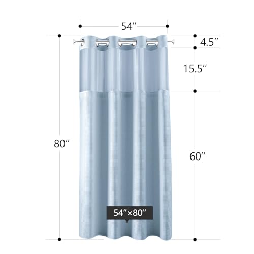 River Dream Cotton Blend Shower Curtain Set with Liner, Misty Blue, 54x80 | Waffle Weave, No Hook Needed, with Snap in Replacement Liner, Top Sheer Window, Hotel Quality Fabric for Bathroom - color: Misty Blue, size: 54"W x 80"L (Pack of 1)