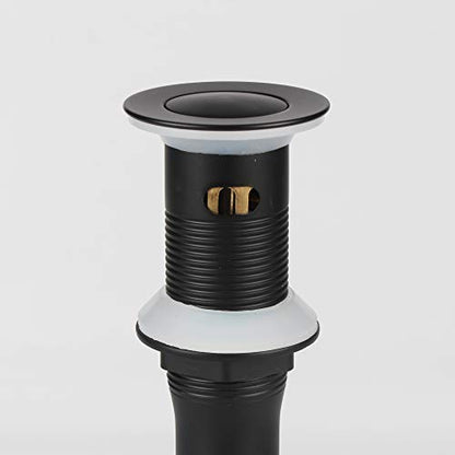 Bathroom Sink Pop Up Drain with Overflow, Strainer, Black | Solid Brass with Detachable Basket Strainer; 7 in. Closed/7.5 in. Open; 1-1/2 in. Min Drain Opening; Push-button Stopper - color: Black, size: Small Popup Cap