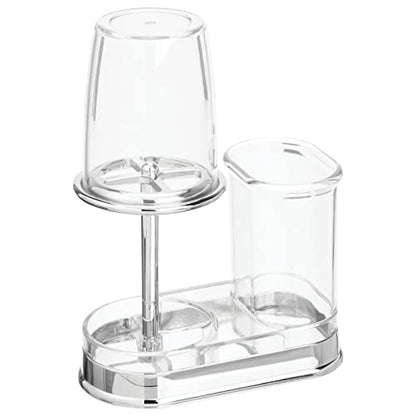 mDesign Plastic Toothpaste and Toothbrush Holder Center with Cup/Cover - Organizer for Bathroom Vanity Countertop - Holds Paste, Floss, Accessories - Hyde Collection - Clear - color: Clear