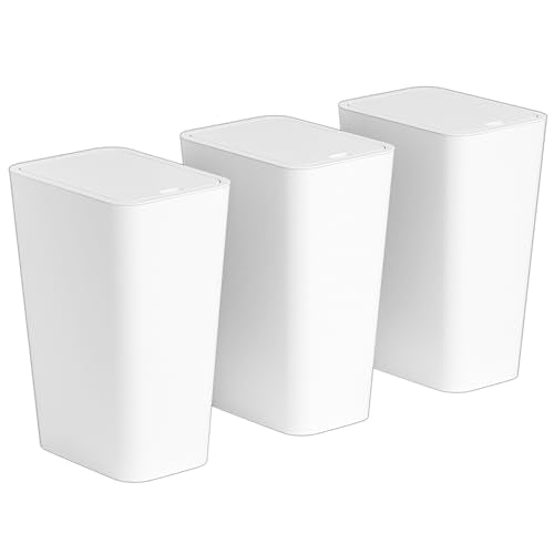 Yieach 12L White Slim Bathroom Trash Can with Lid,3.17 Gallon Pet/Dog Proof Kitchen Trash Can,Rectangle Thin Garbage Can,Covered Waste Basket,Narrow Small Plastic Trashcan for Room,Bedroom,Office,3PCS - color: White, size: 12L - 3 PACK