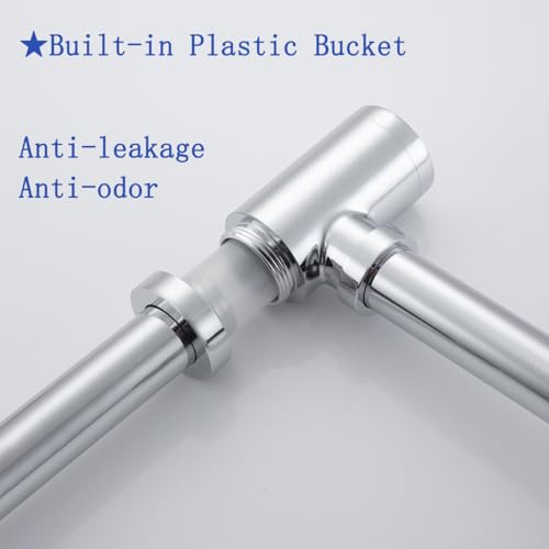 Bathroom Sink P-Trap Solid Brass 1-1/4 Bottle Trap Sink Drain Tube for Kit,Chrome,SW-83888C-L. - color: T03-chrome