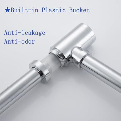 Bathroom Sink P-Trap Solid Brass 1-1/4 Bottle Trap Sink Drain Tube for Kit,Chrome,SW-83888C-L. - color: T03-chrome
