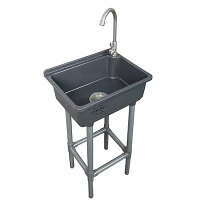 Freestanding Single Bowl Utility Sink, Kitchen Wall-Mounted Sink 16.9 x 12.8 Inch laundry tub With 1.26 faucet hole Plastic Sinks for Home Restaurant Dorm Garage Bathroom,Laundry slop sink (grey) - color: Gray