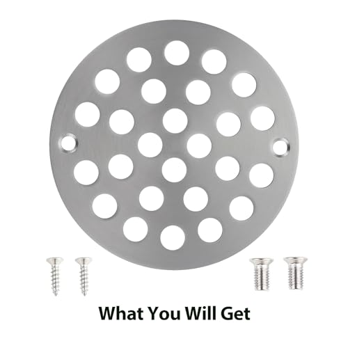 4 Inch Shower Drain Cover,Round Screw-in Floor Drain Cover,Easy-to-Install Replacement Cover Brushed Nickel - color: Brushed Nickel, size: 4 inch