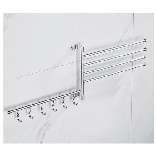 ZHOUXIAO Modern Swing Out Towel Bar Holder with Hooks for Bathroom and Kitchen/Swivel Multiple Towel Rack, Towel Bar Folding Arm Swivel Hanger Bathroom Storage Wall Mounted 5Bars