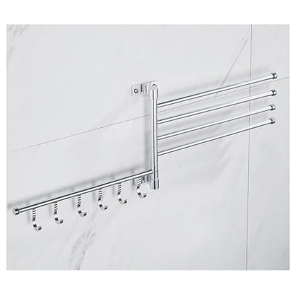 ZHOUXIAO Modern Swing Out Towel Bar Holder with Hooks for Bathroom and Kitchen/Swivel Multiple Towel Rack, Towel Bar Folding Arm Swivel Hanger Bathroom Storage Wall Mounted 5Bars