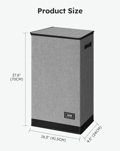 SOLEDI Slim Laundry Hamper with Lid, Narrow Laundry Basket with Removable Bags, Dirty Clothes Hamper with handle, Small Hamper perfect for Laundry room, Bathroom, Bedroom, Small spaces. 70L Grey - color: Grey, size: 70L
