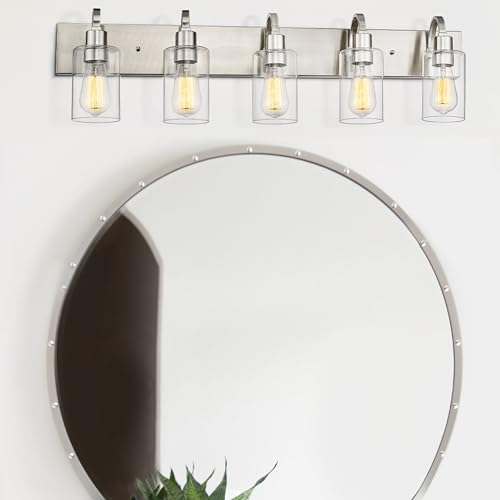 Emliviar 5-Light Bathroom Vanity Light Fixture, 37" Bath Wall Light Fixtures in Brushed Nickel Finish with Clear Glass, YCE237B-5W BN - color: Brushed Nickel - Clear Glass, size: 5-Light