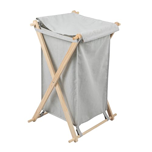 Household Essentials X-Frame Wood Laundry Hamper, Folding Wood Frame with Washable Gray Poly-Cotton Bag Large - color: Gray, style: Hamper