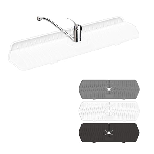 Faucet Guard - 90 Foldable Draining Mat for Kitchen Sink with 2 Drain Ports, White, 17.7"*5.66" - color: White, size: 17.7"*5.78"