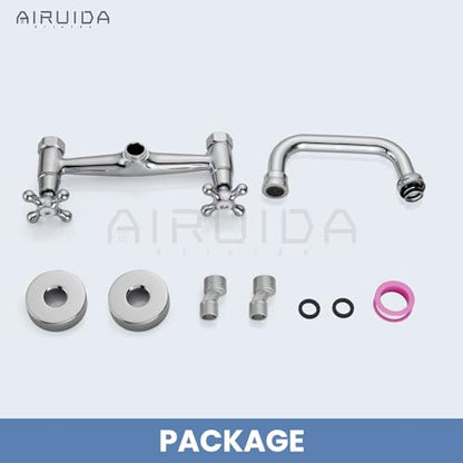 Airuida 8 Inch Center Chrome Polish Wall Mount Kitchen Sink Faucet | Double Cross Handle,Adjustable Center,6 Inch(15cm) Spout - color: Chrome Polish