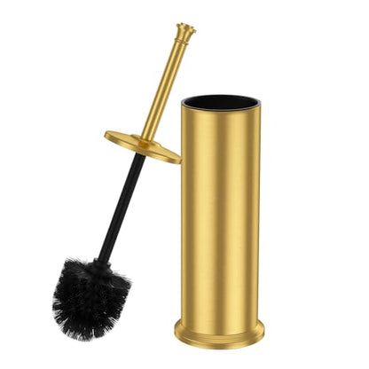 Brass Toilet Brush and Holder，Long Handled Gold Toilet Brush for Bathroom，Stainless Steel Heavy Duty Toilet Bowl Brush,Removable Inner Bowl,Deep Cleaning Dense Bristles Cleaner Brush -Space Saving - color: Brushed Brass