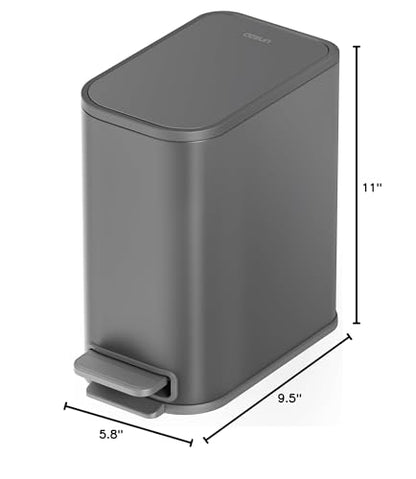 Cesun Small Bathroom Trash Can with Lid Soft Close & Pedal, 1.3 Gal, Gray | Removable Inner Bucket, Slim Stainless Steel Garbage Can for Bedroom/Office, Included 5 Trash Bags, Hidden Bag, Built to Last - color: Gray