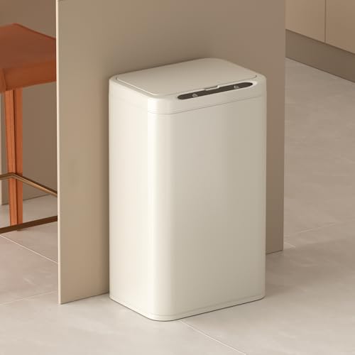 ELPHECO Stainless Steel Office Trash Can Cream Beige, 6.6 Gallon | Motion Sensor Garbage Can Touchless Smart Trash Can Automatic Waste Bin for Kitchen, Office, Bathroom - color: Cream Beige, size: 6.6 Gallons