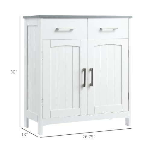 Bathroom Floor Cabinet, Freestanding Linen Tower, White Storage Organizer