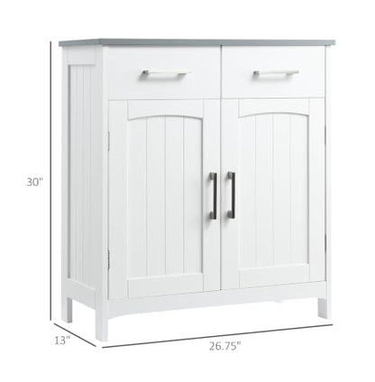 Bathroom Floor Cabinet, Freestanding Linen Tower, White Storage Organizer